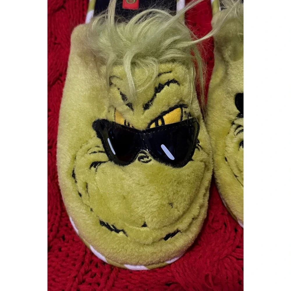 Dr. Seuss The Grinch Sunglasses Plush Slippers Mens 9-10 Green Novelty Shoes